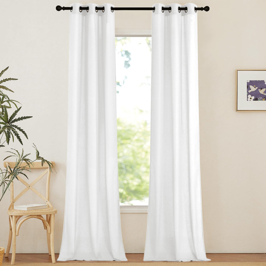 NICETOWN Natural Linen Curtains 84 inch Long 2 Panels Set, Grommet Top Thick Linen Burlap Semi Sheer Vertical Drapes Privacy Assured with Light Filtering for Bedroom/Living Room, W55 x L84