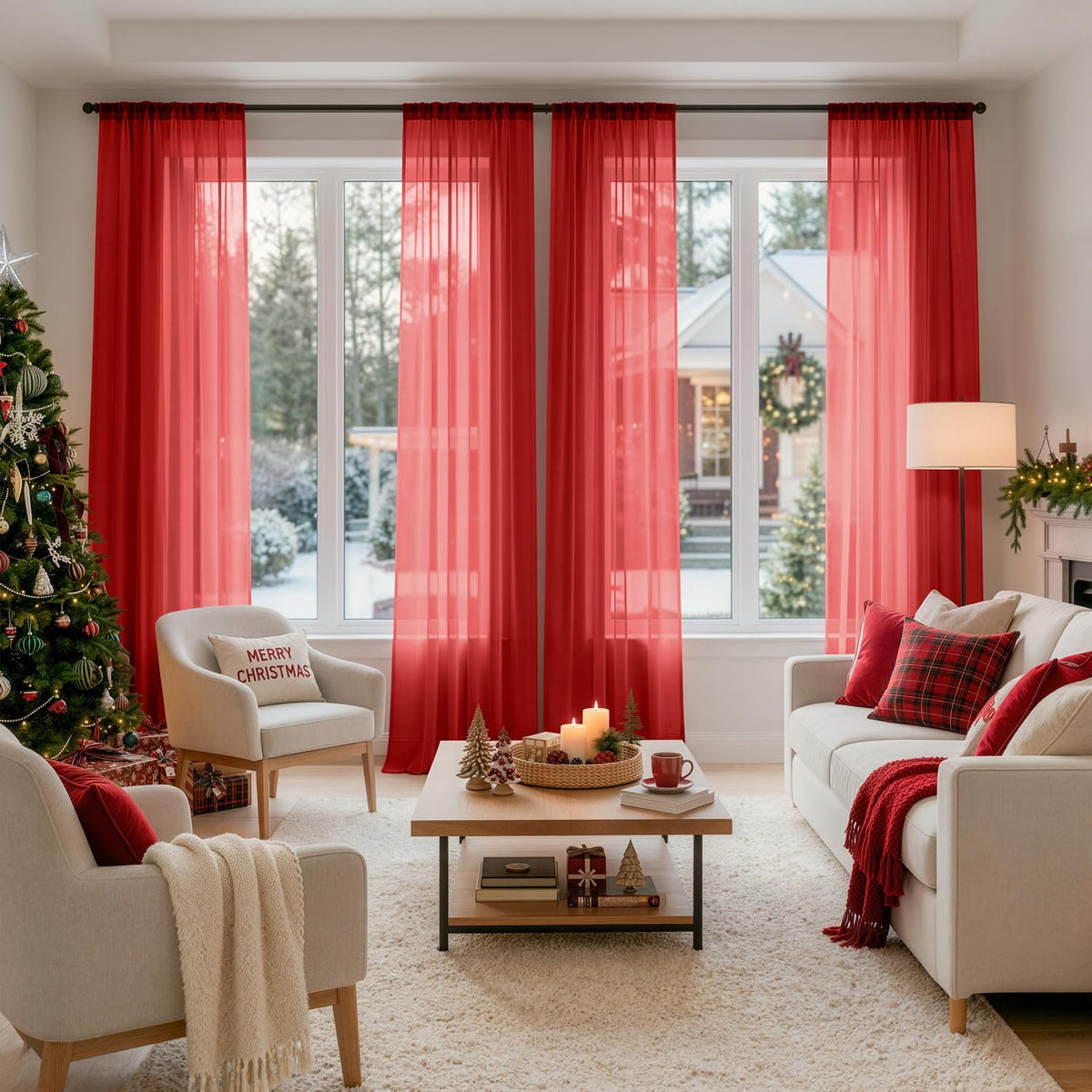 MIULEE Beige Sheer Curtains 84 Inches Long 4 Panels 42 x 84 Inches