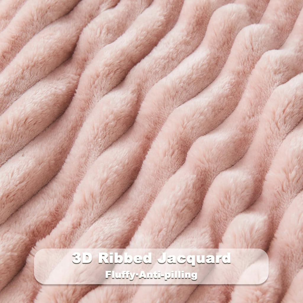 NEWCOSPLAY Fleece Ribbed Cozy Throw Blanket for Couch, Pink, 50"x60"