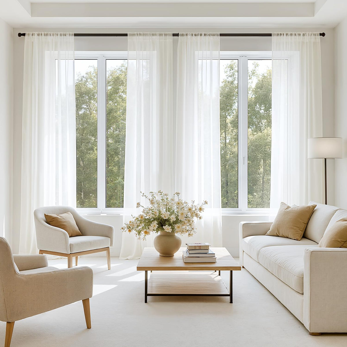 MIULEE Beige Sheer Curtains 84 Inches Long 4 Panels 42 x 84 Inches