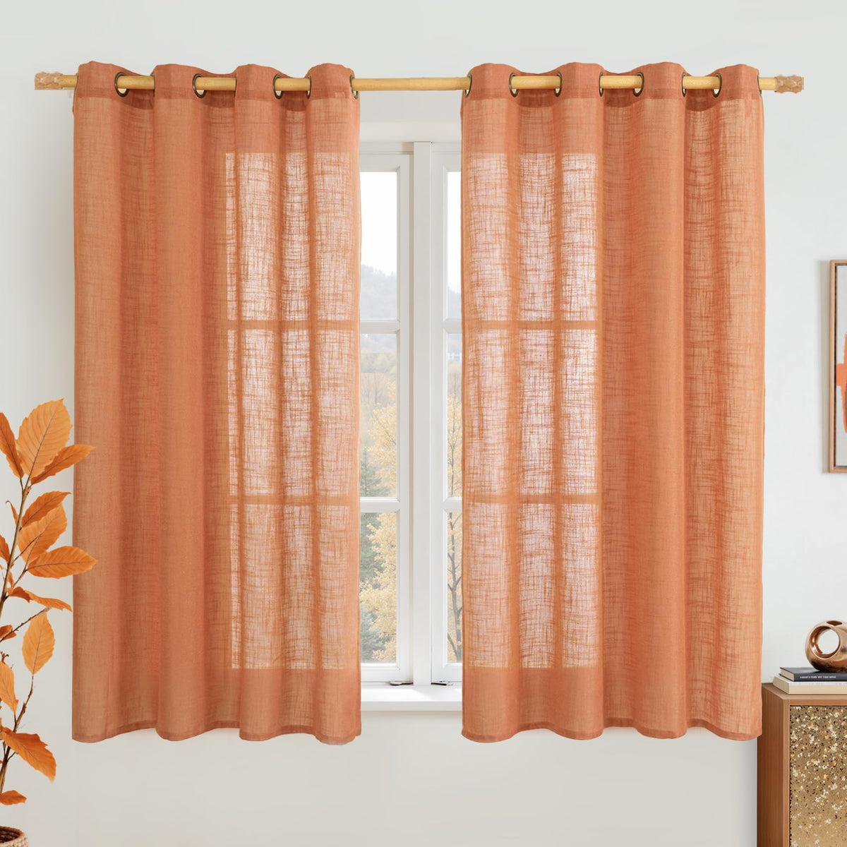 LAMIT Cream Ivory Linen Semi Sheer Curtains 84 inch Length for Bedroom