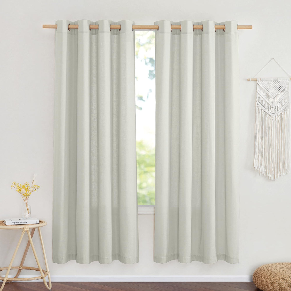 NICETOWN Natural Linen Curtains 84 inch Long 2 Panels Set, Grommet Top Thick Linen Burlap Semi Sheer Vertical Drapes Privacy Assured with Light Filtering for Bedroom/Living Room, W55 x L84