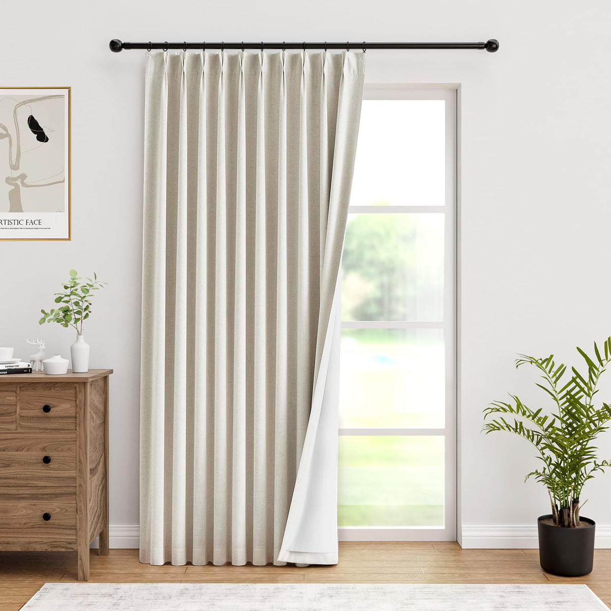 IVAPUPU Natural Linen Blend Blackout Curtains for Bedroom 108 Inch Long