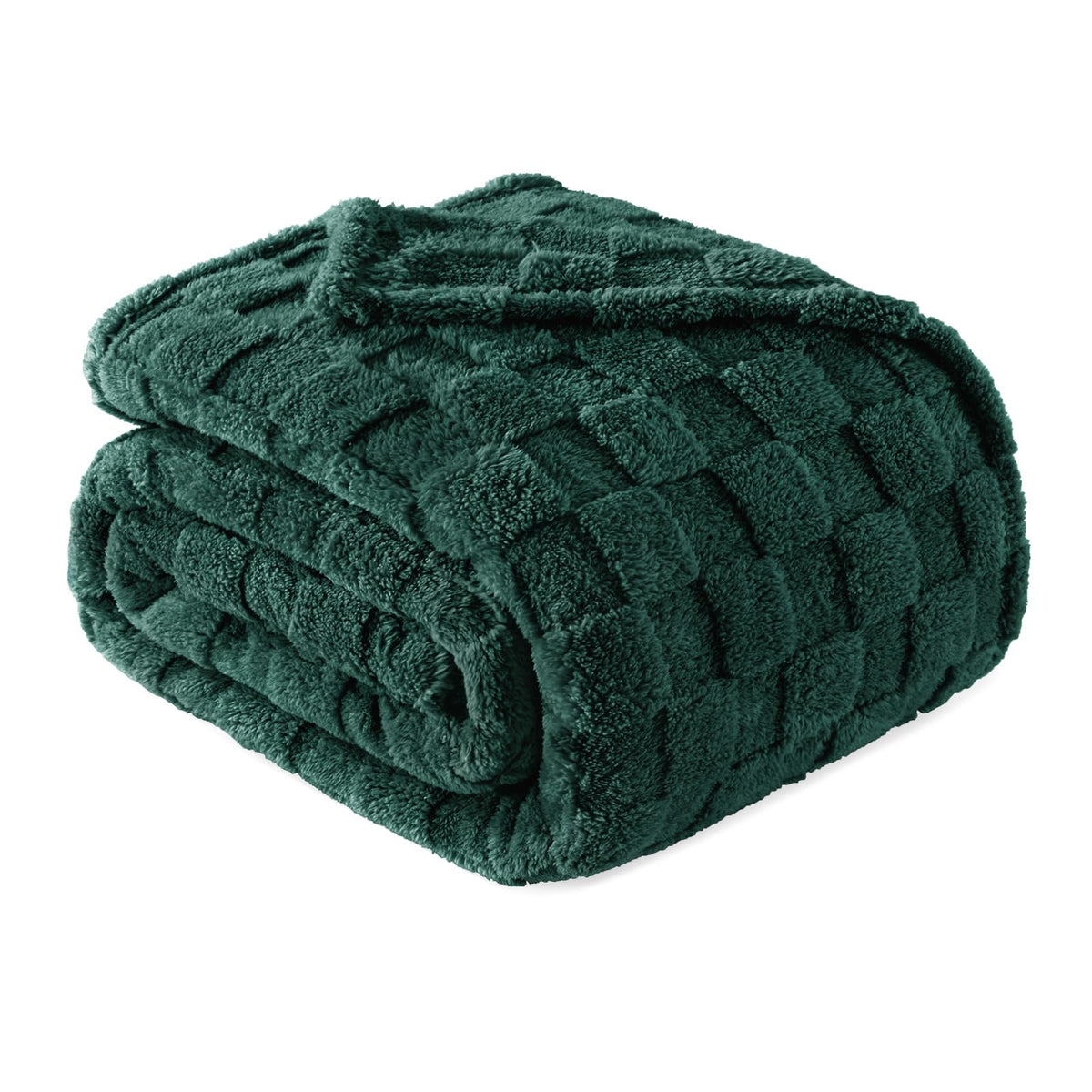Exclusivo Mezcla 3D Checkered Fleece Throw Blanket for Couch, Ivory