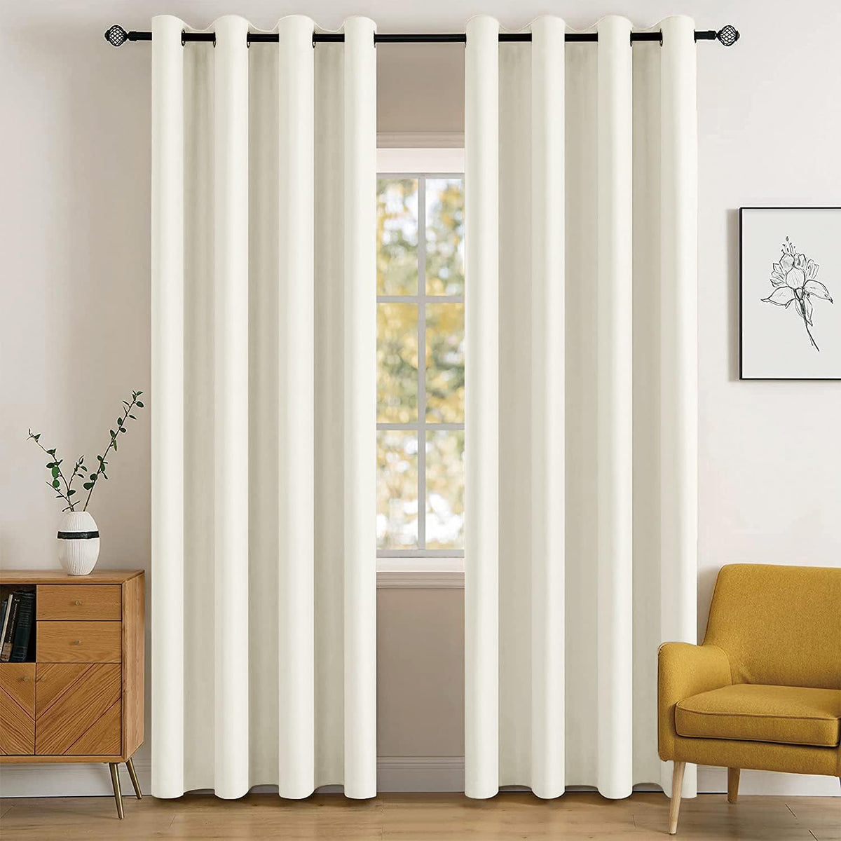 MIULEE Beige Blackout Bedroom Curtains Drapes 84 Inch Long 52"x84"