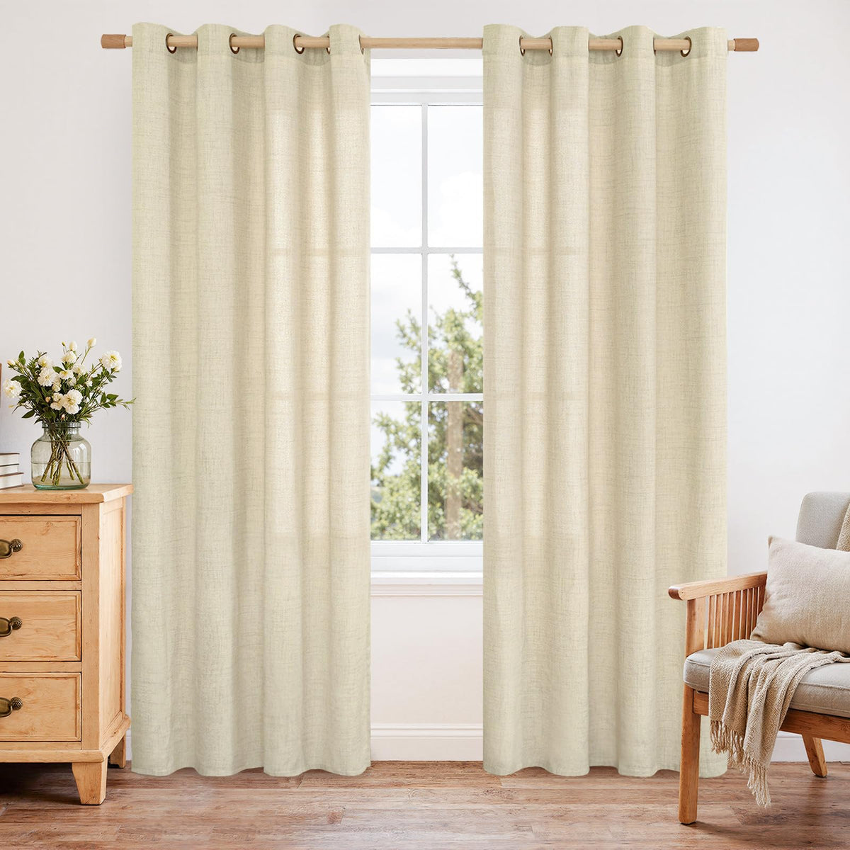 YoungsTex Linen Semi Sheer Curtains 63 Inch Length, Light Filtering Drapes