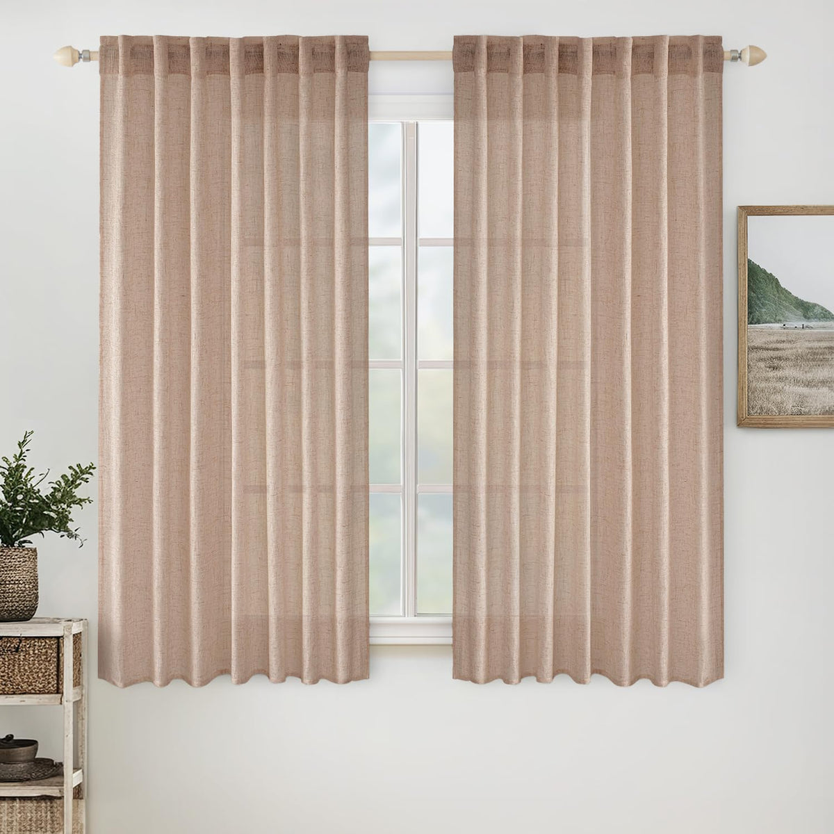 MIULEE Taupe Linen Curtains 52x84 Inch Length for Bedroom and Living Room