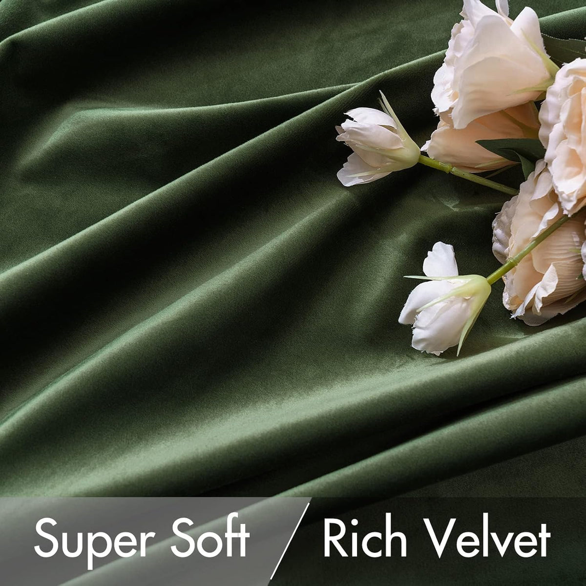 MIULEE Velvet Curtains 52x84 inches 2 Panels Olive Green Blackout Curtains
