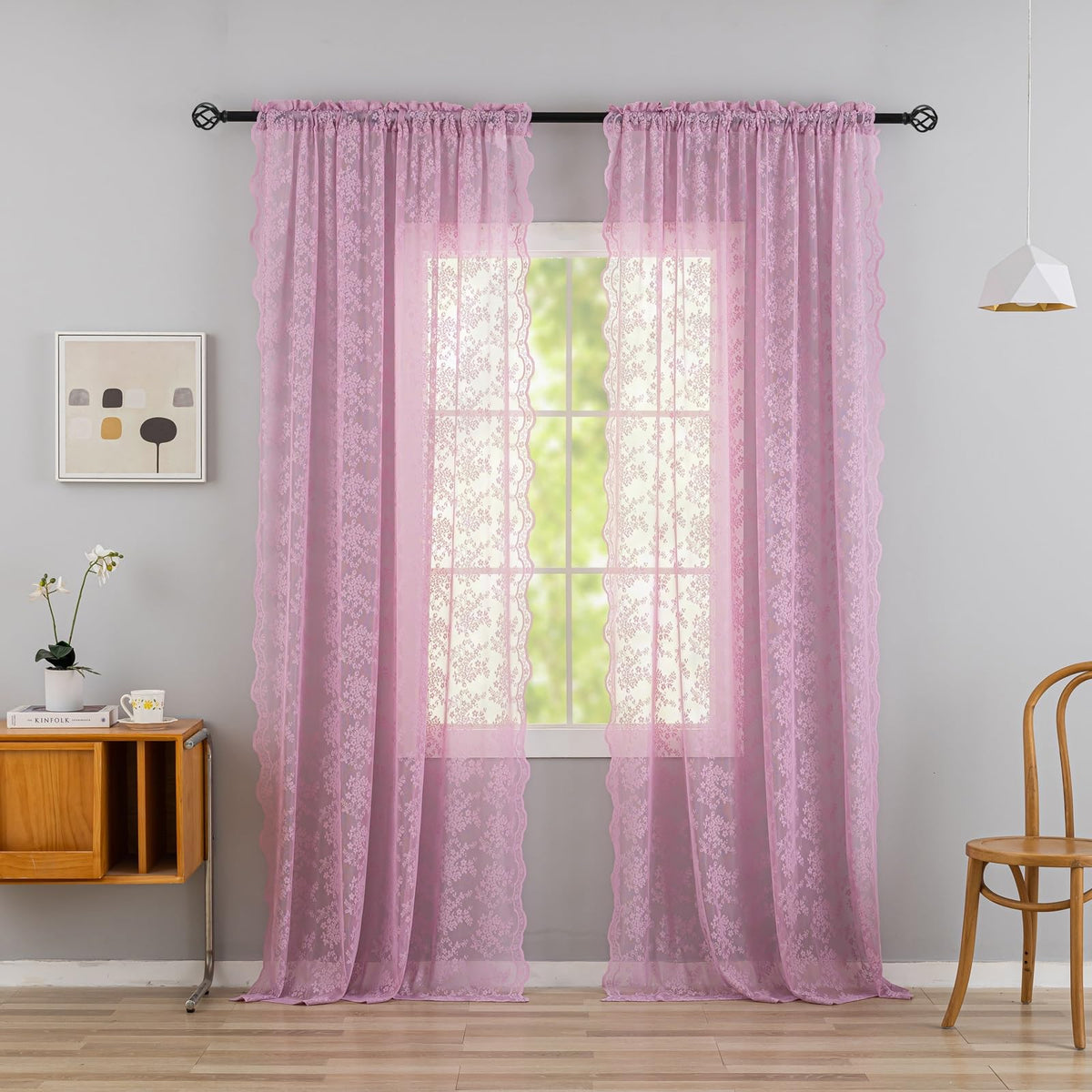 YJ YANJUN Vintage Lace Curtains 84 Inches Long-Victorian Floral Pattern Ivory Sheer Curtain Panels for Living Room Bedroom French Door, Light Filtering Drapes, 2 Panels 52W x 84L Cream