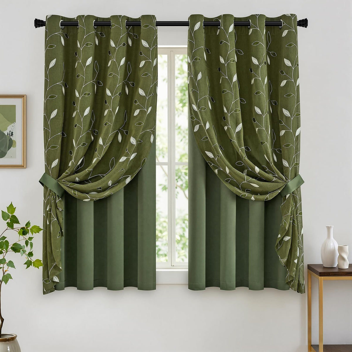 MIULEE Sage Green Double Layer Patterned Blackout Curtains 52" W x 84" L