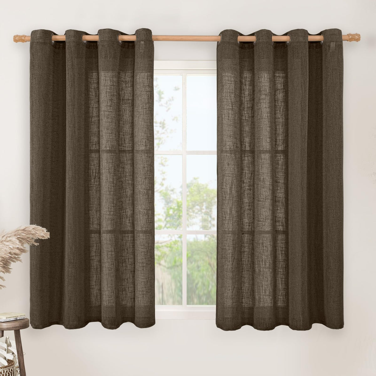 LAMIT Cream Ivory Linen Semi Sheer Curtains 84 inch Length for Bedroom