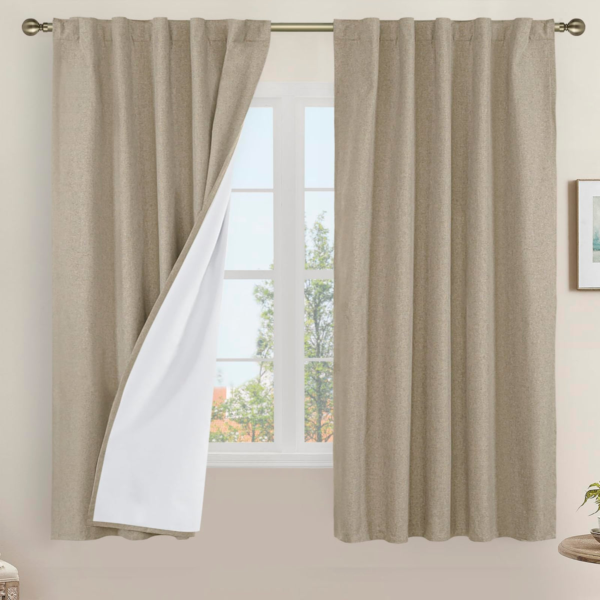 LAMIT 100% Blackout Short Linen Curtains for Cafe 40 Inch Length, Ivory