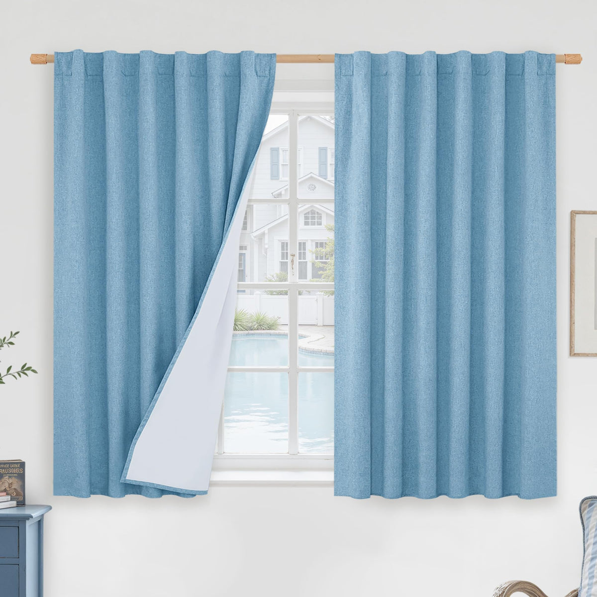 LAMIT 100% Blackout Short Linen Curtains for Cafe 40 Inch Length, Ivory