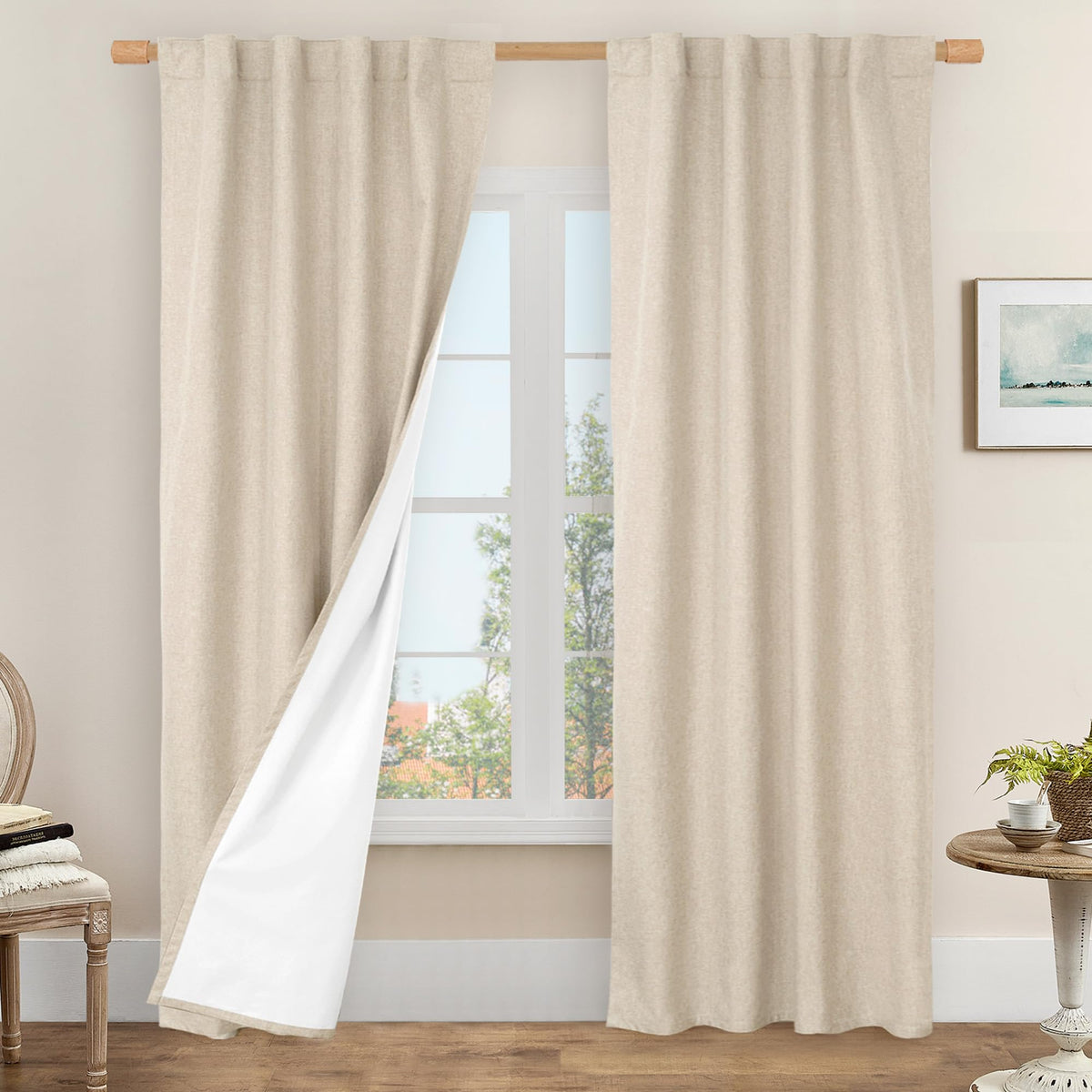 LAMIT 100% Blackout Short Linen Curtains for Cafe 40 Inch Length, Ivory