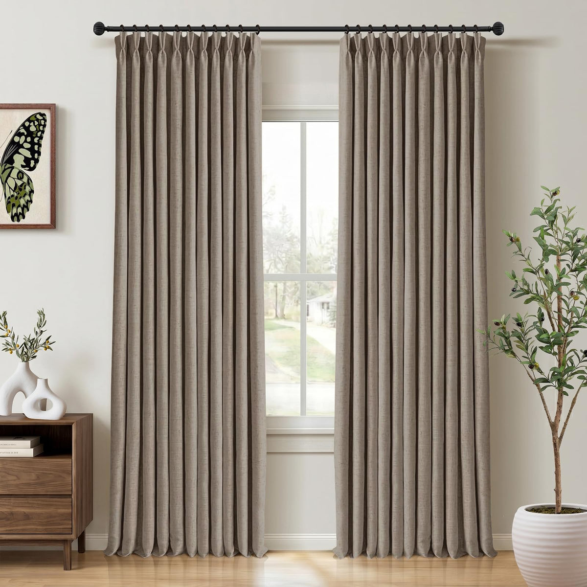 CAPALOCA Extra 70 Inch Wide Linen 100% Blackout Curtains 84 Inch Long