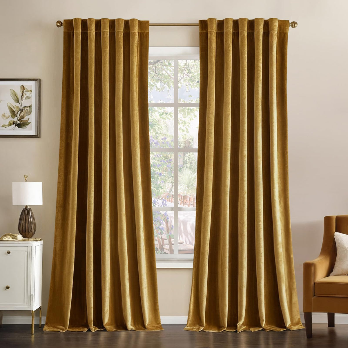 MIULEE Velvet Curtains 52x84 inches 2 Panels Olive Green Blackout Curtains