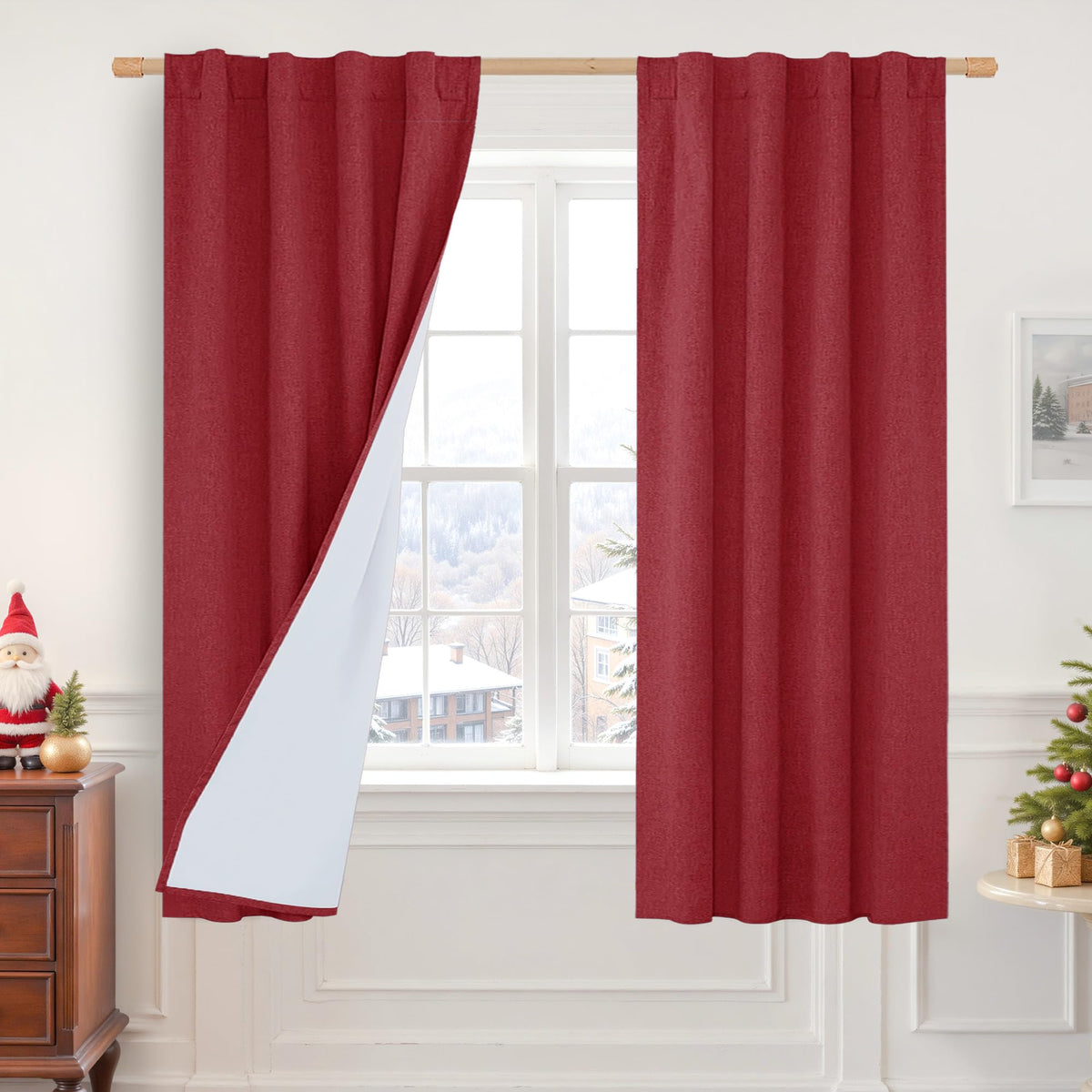 LAMIT 100% Blackout Short Linen Curtains for Cafe 40 Inch Length, Ivory