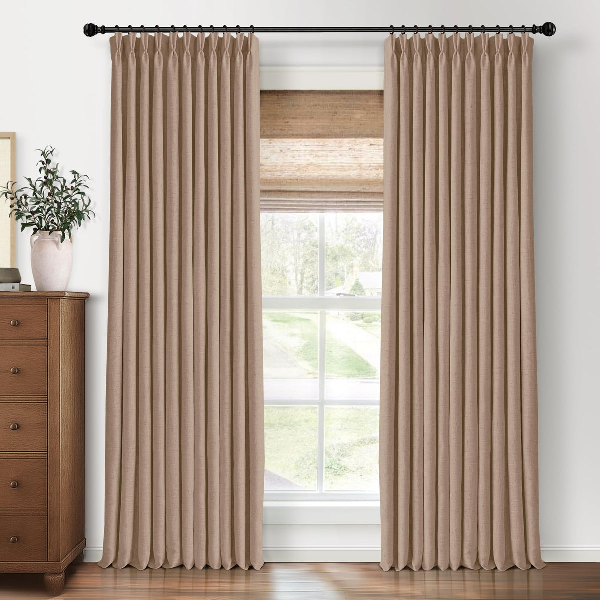 CAPALOCA Extra 70 Inch Wide Linen 100% Blackout Curtains 84 Inch Long