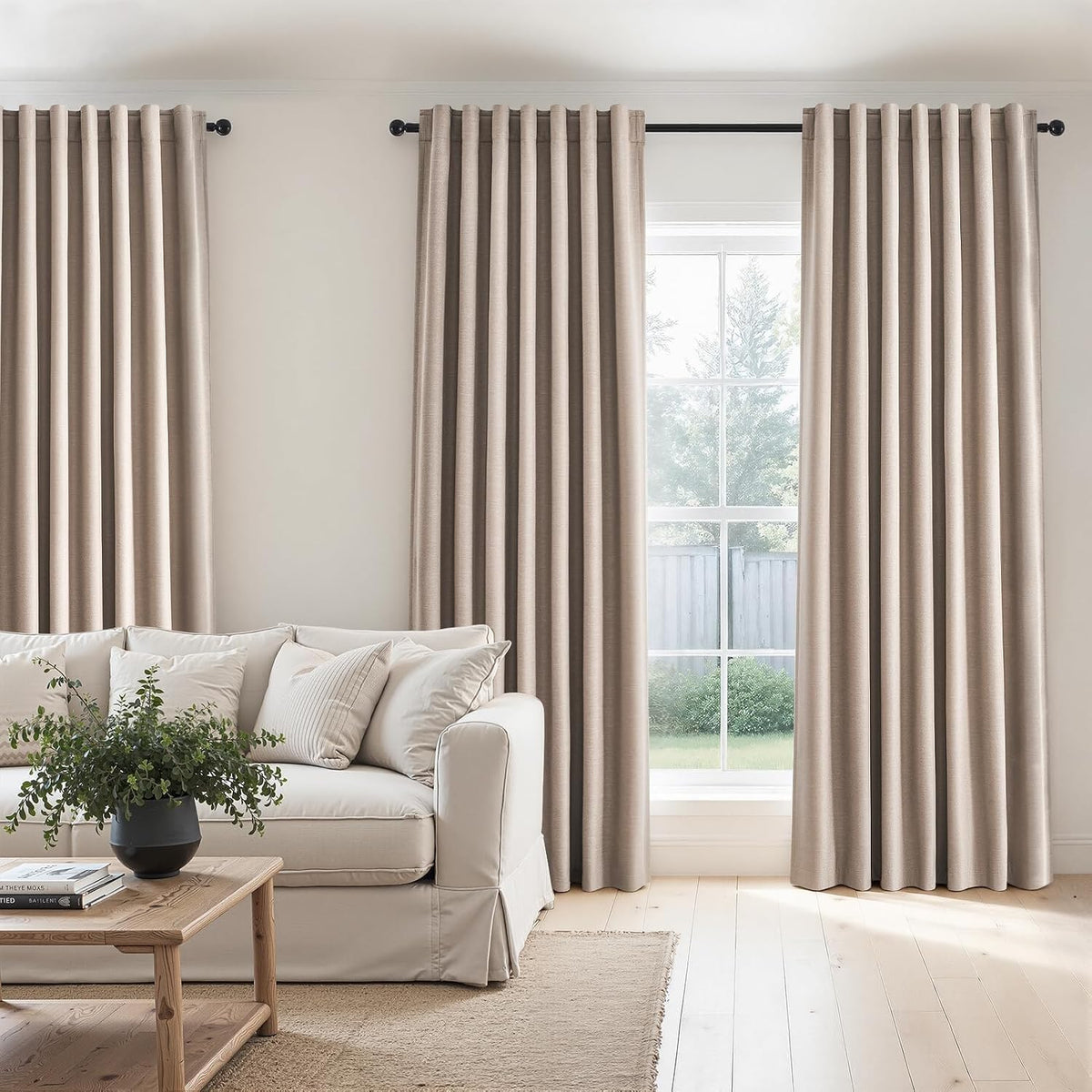 Topfinel Linen Blackout Curtains 96 Inch Long, Boho Farmhouse Ivory Birch Viral Drapes Pinch Pleated Curtains with Hooks for Living Room, Neutral 8 FT Back Tab Bedroom Curtains 52" X 96" 2 Panels