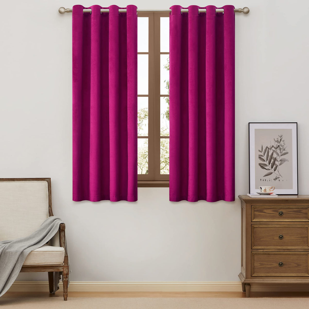 BULBUL Velvet Gold Grommet Blackout Curtains 84 inch Length for Living Room