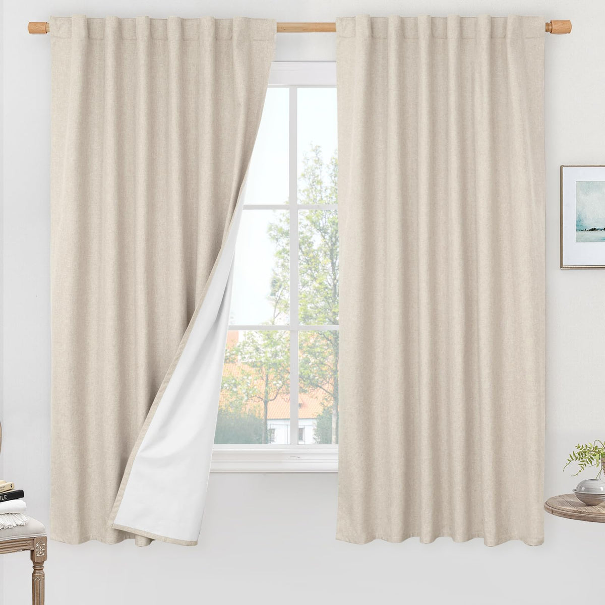 LAMIT 100% Blackout Short Linen Curtains for Cafe 40 Inch Length, Ivory