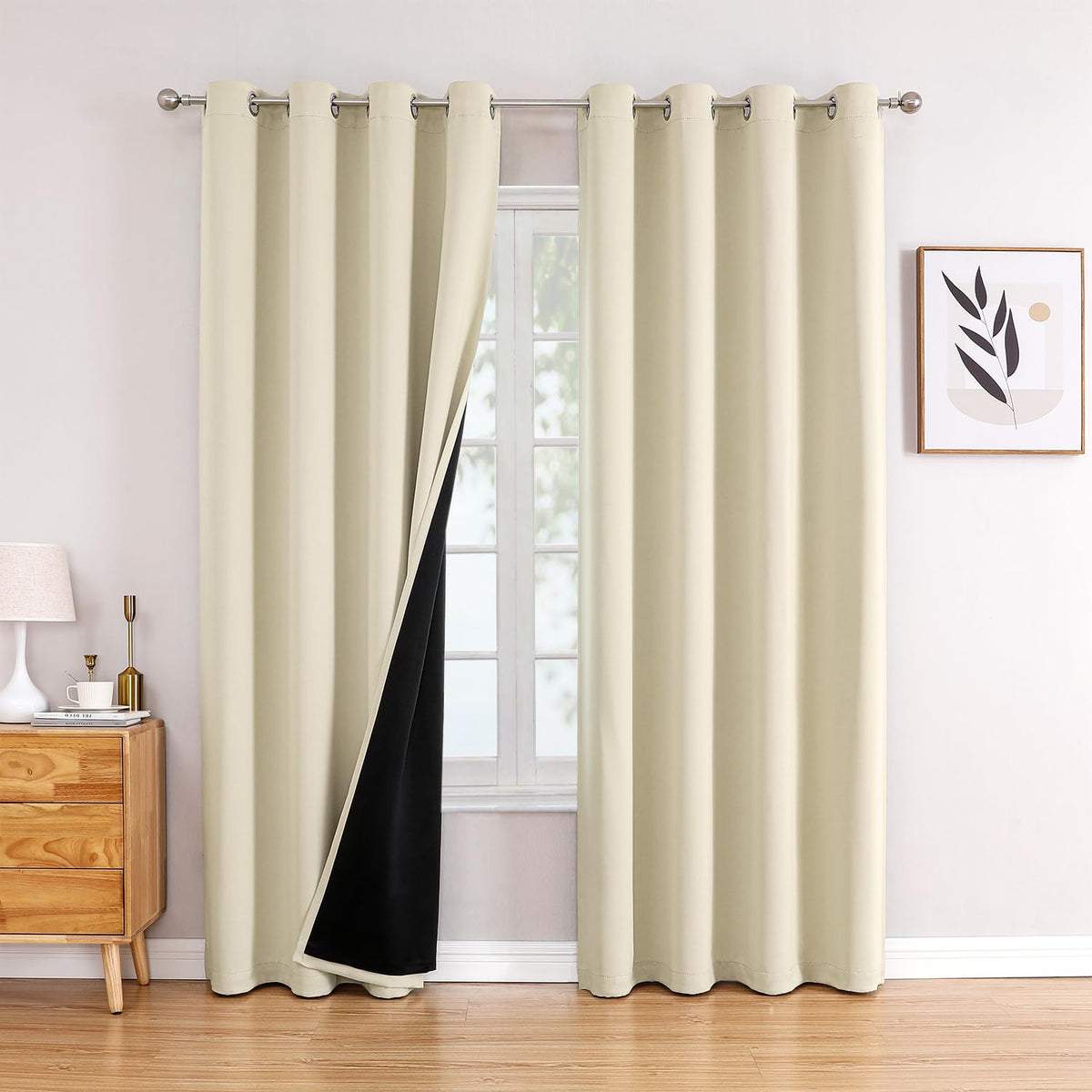ChrisDowa 100% Blackout Curtains for Bedroom 63 Inch Long with Black Liner