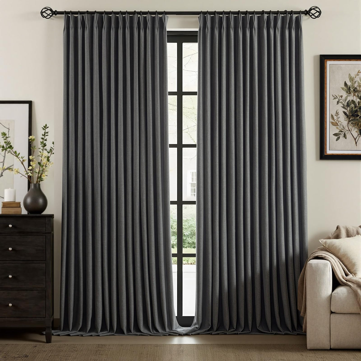 IVAPUPU Natural Linen Blend Blackout Curtains for Bedroom 108 Inch Long