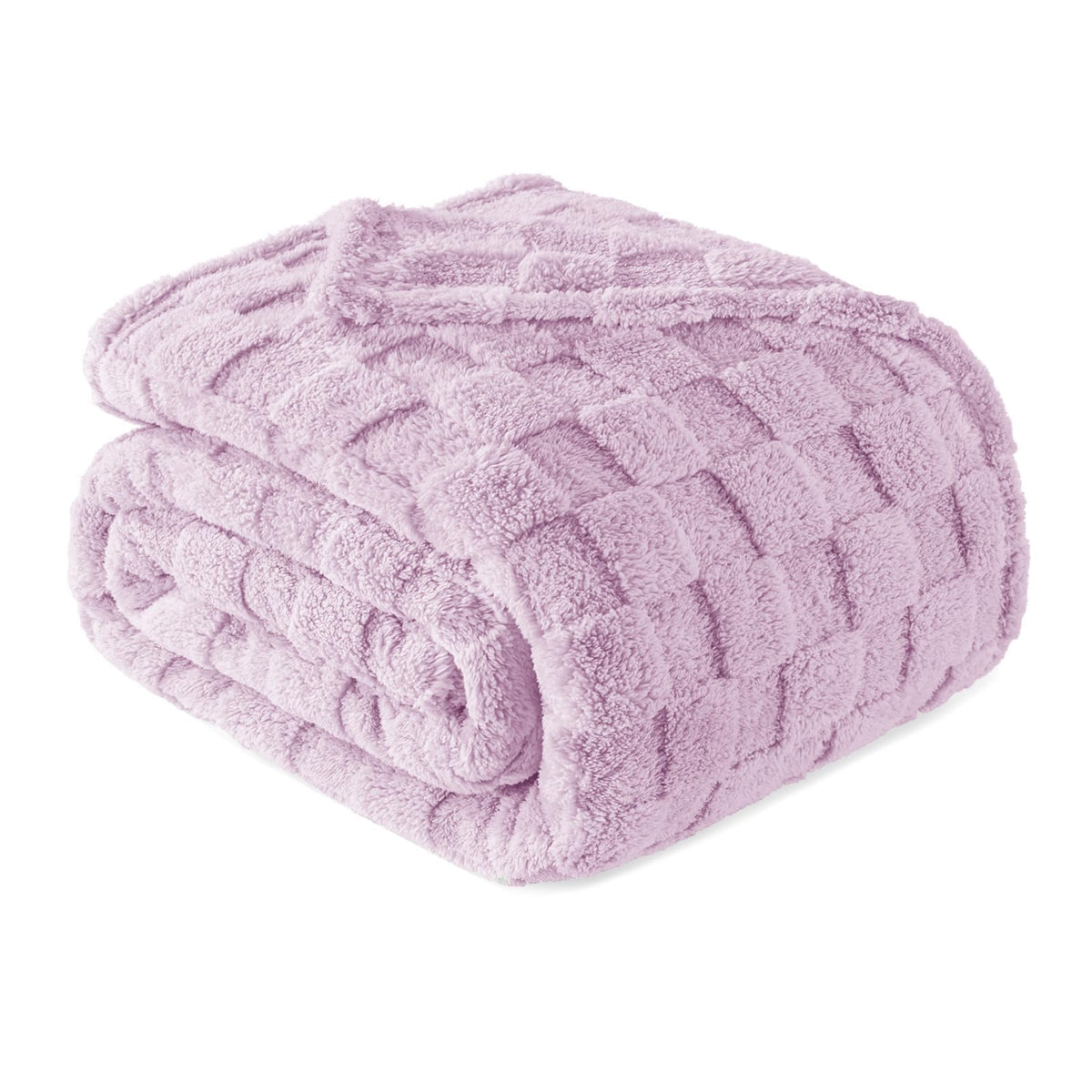 Exclusivo Mezcla 3D Checkered Fleece Throw Blanket for Couch, Ivory