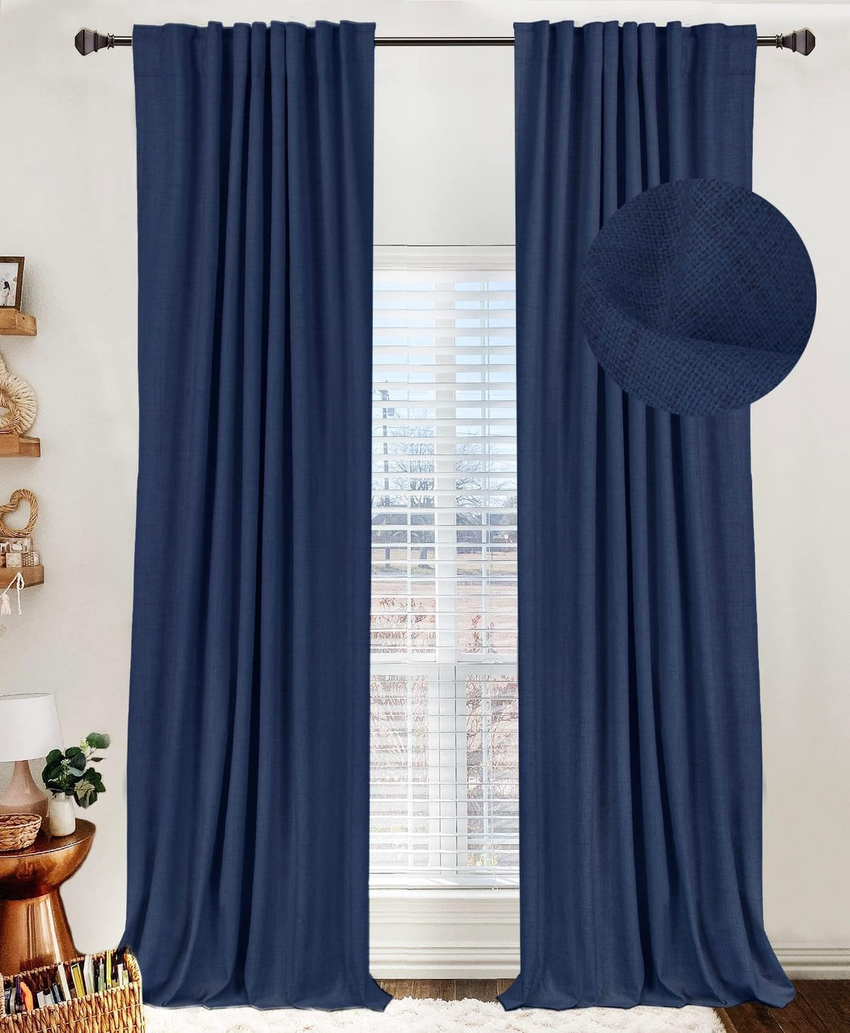 Linen Total Blackout Curtains for Bedroom Living Room 84 Inch, Cream