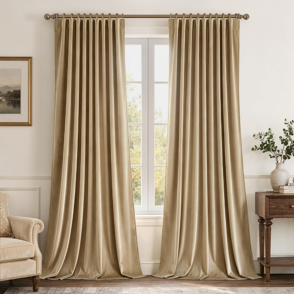 MIULEE Sage Green Velvet Pinch Pleat Blackout Curtains W52 X L108 Inches