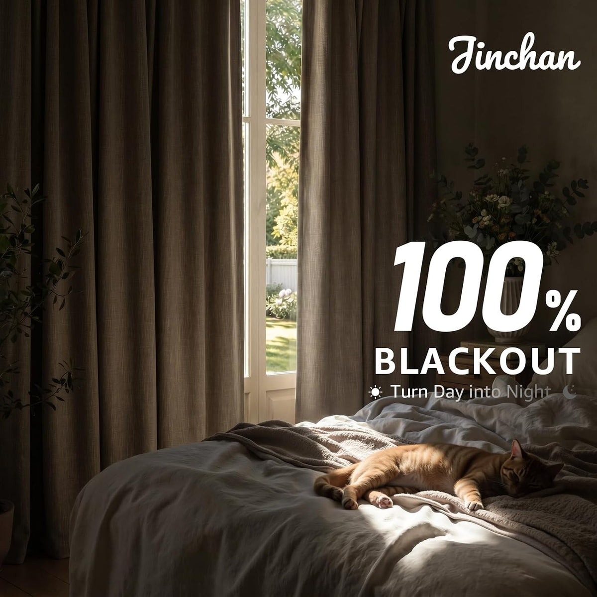 jinchan Burlap Look Curtains Blackout Curtains for Bedroom Lined Linen Textured Look Drapes for Living Room 84 Inches Long French Country Farmhouse Window 2 Panels Tan Drapes