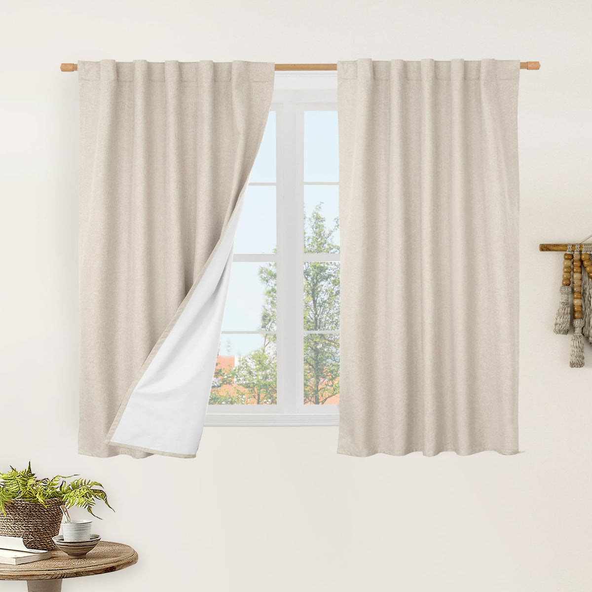 LAMIT 100% Blackout Short Linen Curtains for Cafe 40 Inch Length, Ivory