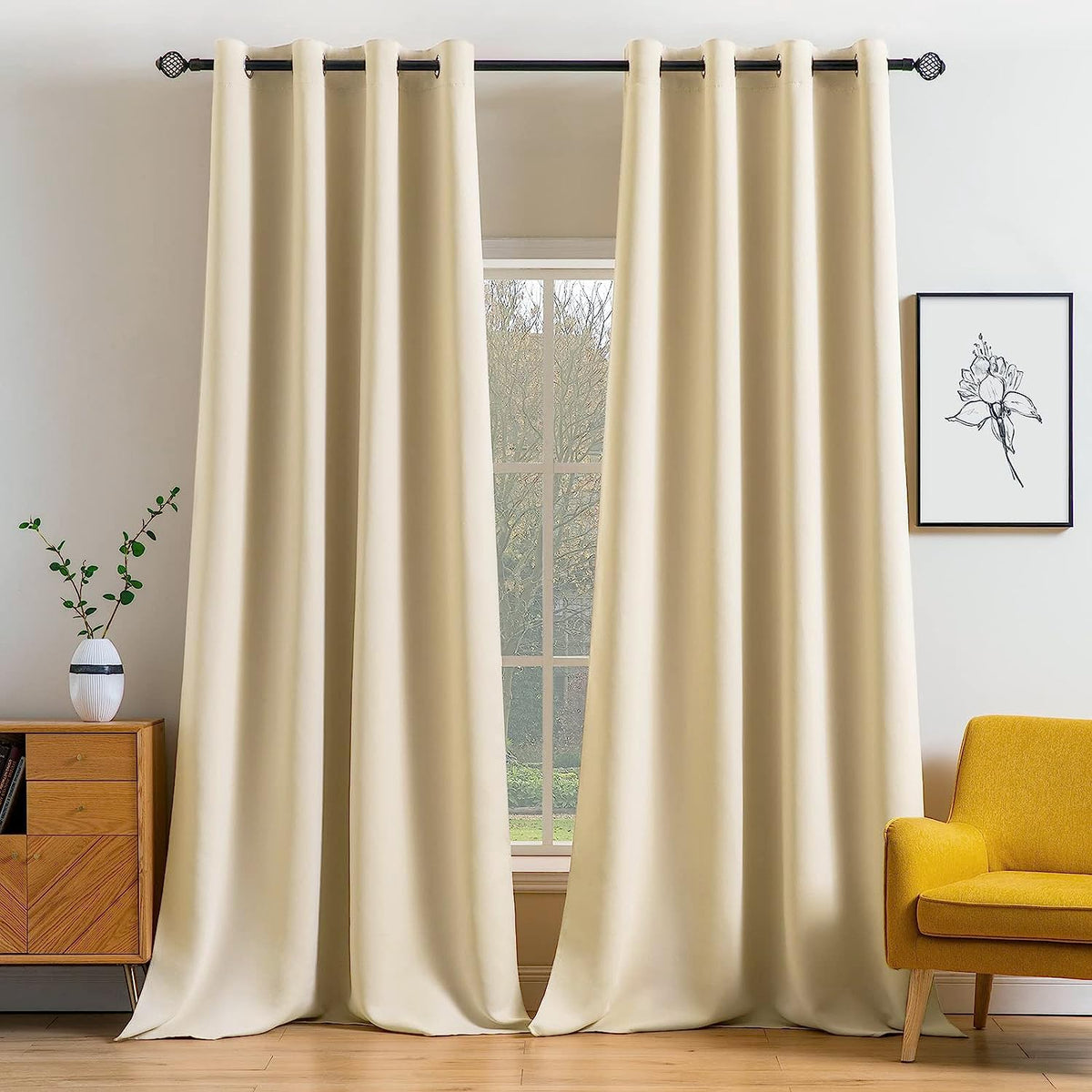 MIULEE Beige Blackout Bedroom Curtains Drapes 84 Inch Long 52"x84"