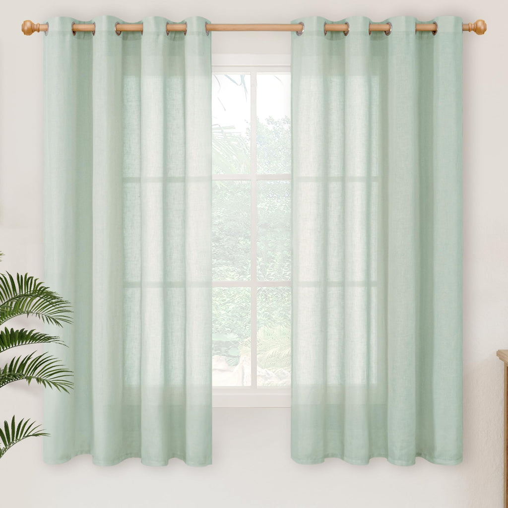 YoungsTex Linen Semi Sheer Curtains 63 Inch Length, Light Filtering Drapes