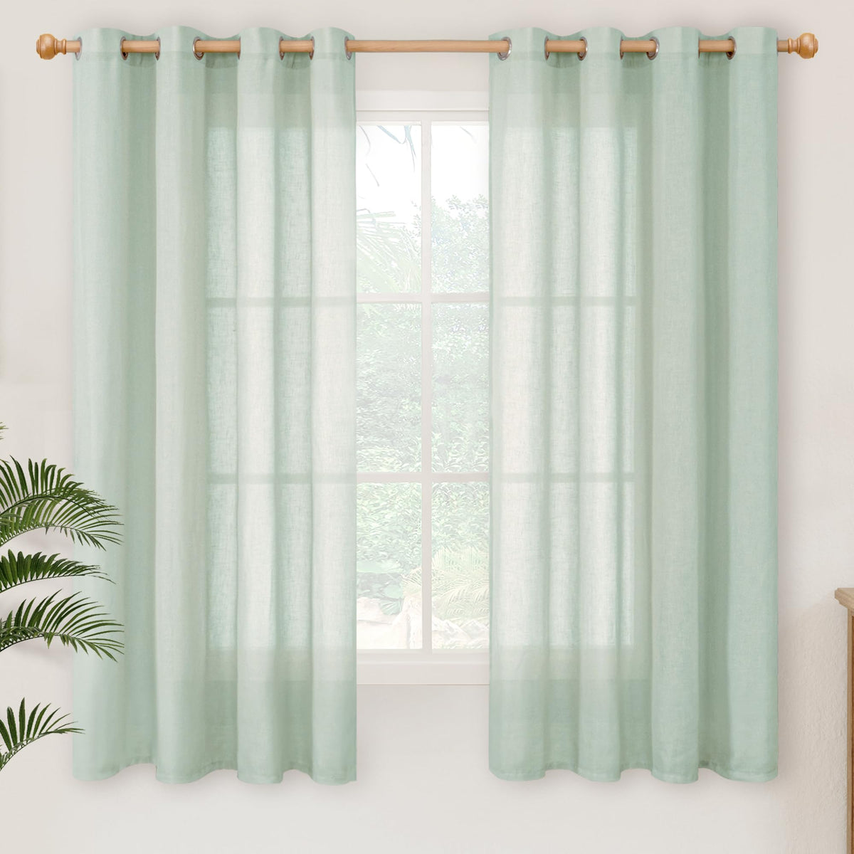YoungsTex Linen Semi Sheer Curtains 63 Inch Length, Light Filtering Drapes