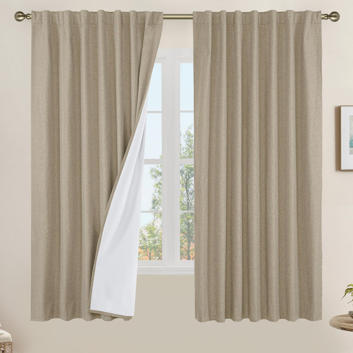 LAMIT 100% Blackout Short Linen Curtains for Cafe 40 Inch Length, Ivory