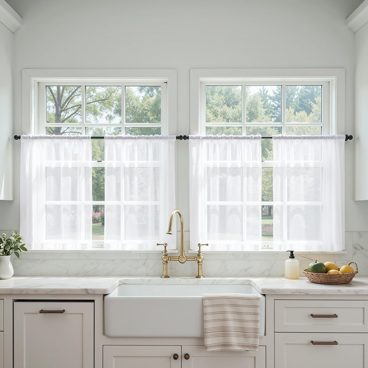 MIULEE Beige Sheer Curtains 84 Inches Long 4 Panels 42 x 84 Inches