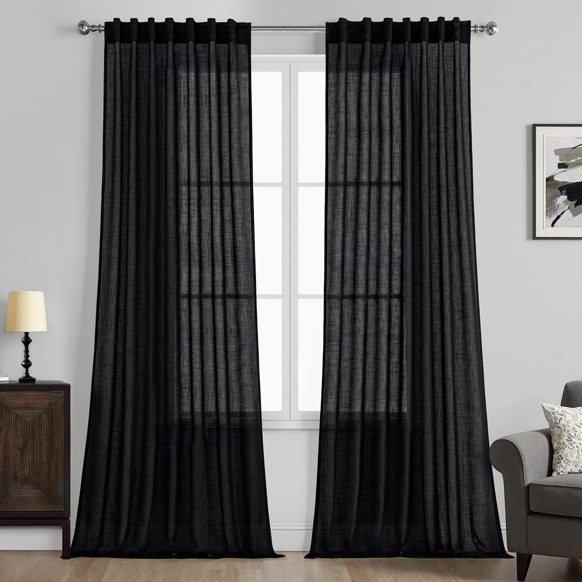 MIULEE Natural White Linen Curtains 52x90 Inch Long 2 Panels for Bedroom