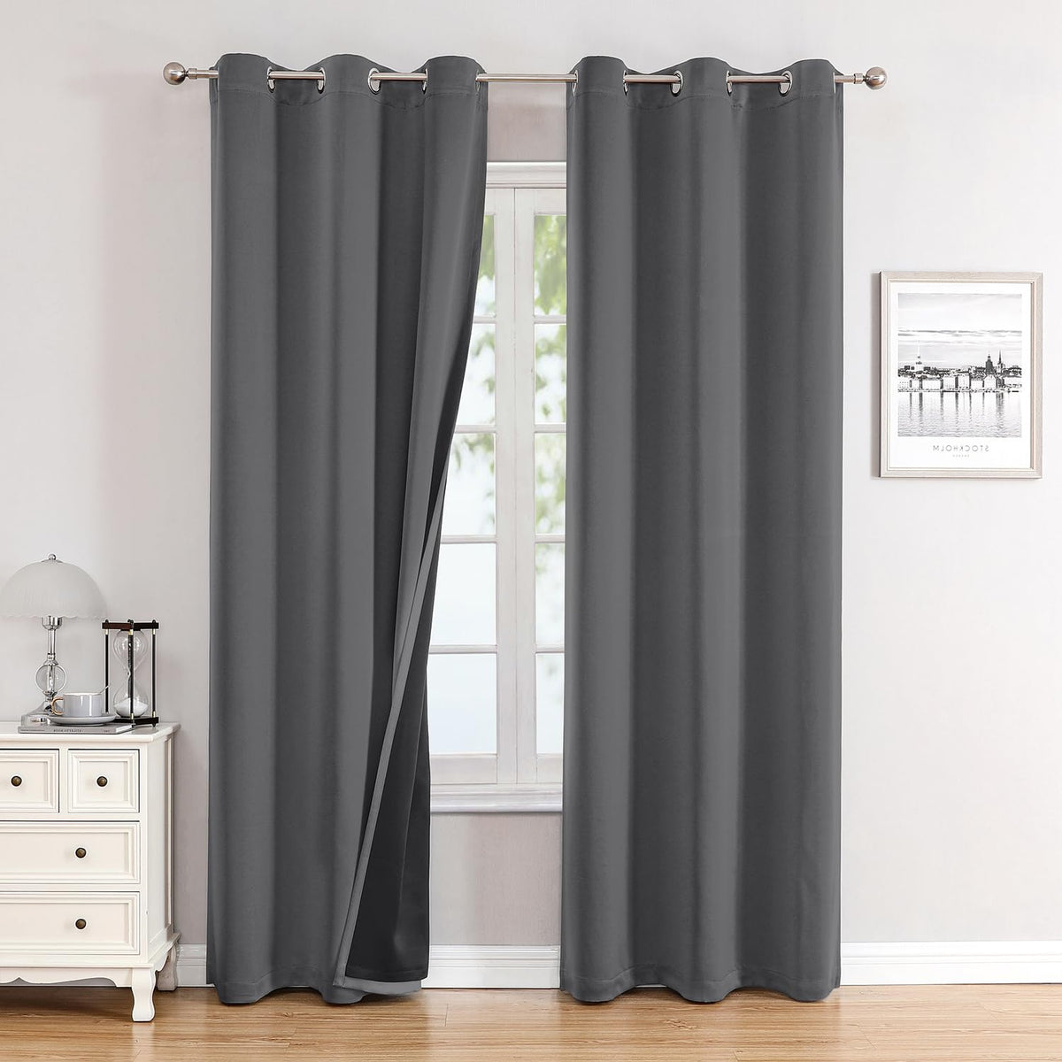 ChrisDowa 100% Blackout Curtains for Bedroom 63 Inch Long with Black Liner