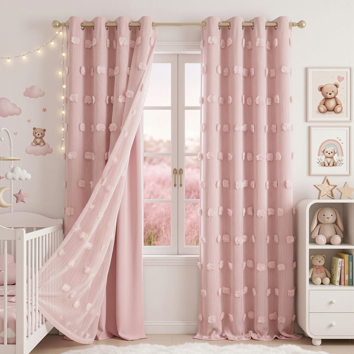MYSKY HOME Beige Boho Curtains for Living Room 84 Inches Long Blackout Bohemian Curtains 2 Panels Beige Pom Pom Sheer Thermal Insulated Rustic Grommet Privacy Room Darkening Window Drapes 52" x 84"