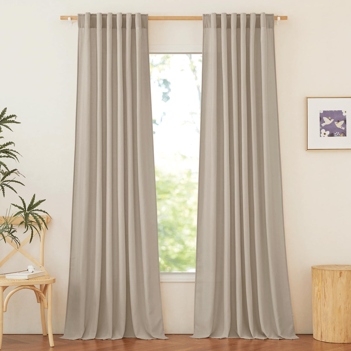 NICETOWN Flax Sheer Linen Curtains for Living Room 95 inch Long 2 Panels, Rod Pocket & Back Tab Semi Sheer Drapes Privacy Added with Light Filtering for Bedroom/Living Room, Natural, W55 x L95