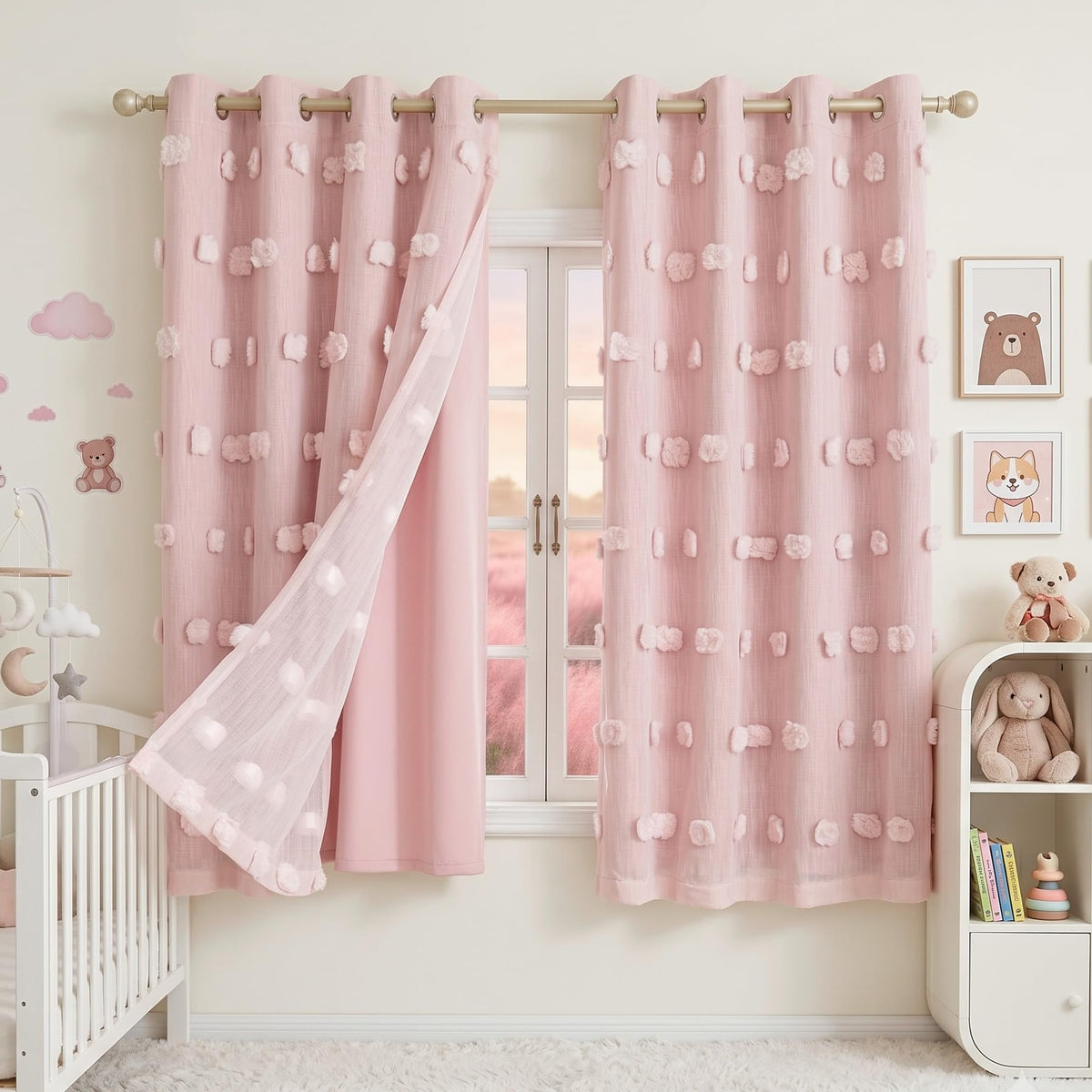 MYSKY HOME Beige Boho Curtains for Living Room 84 Inches Long Blackout Bohemian Curtains 2 Panels Beige Pom Pom Sheer Thermal Insulated Rustic Grommet Privacy Room Darkening Window Drapes 52" x 84"