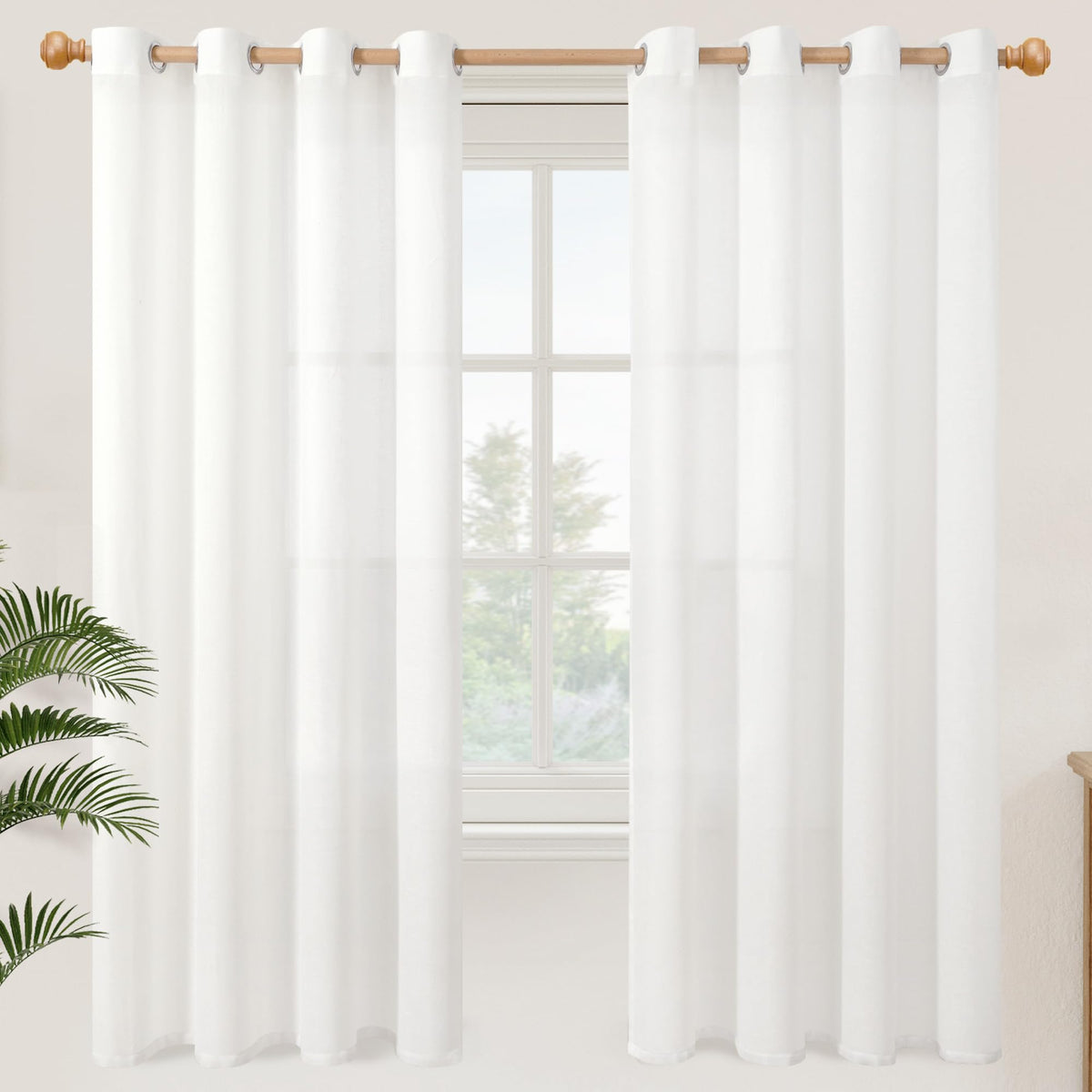YoungsTex Linen Semi Sheer Curtains 63 Inch Length, Light Filtering Drapes