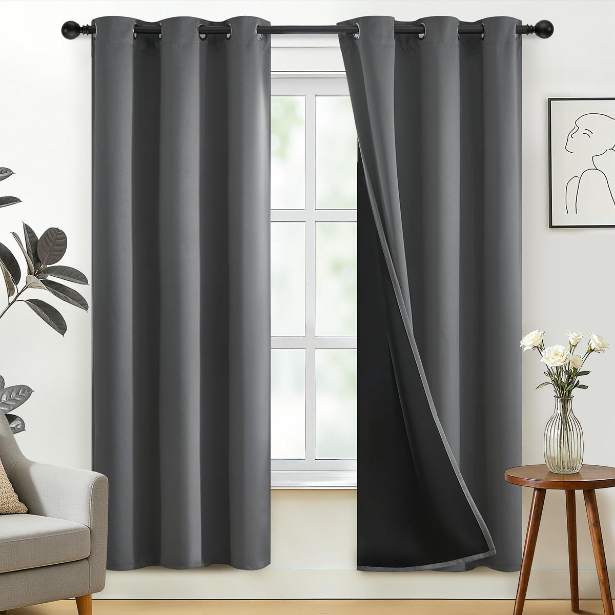 SimpleHome Cream 100% Blackout Curtains Room Darkening Living Room 84 Inch