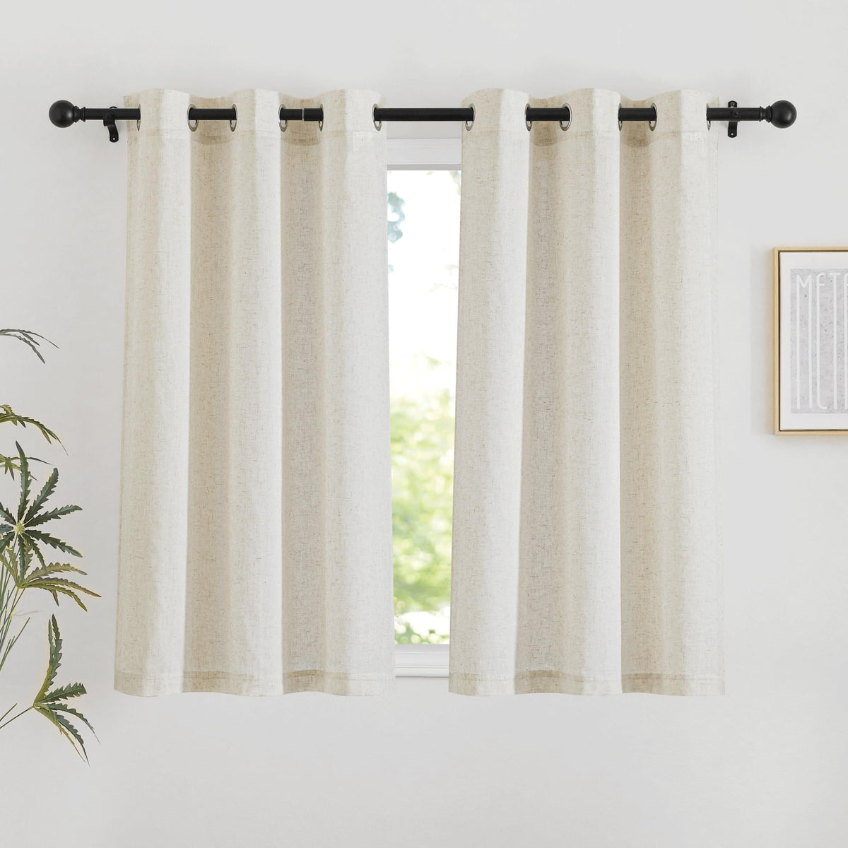 NICETOWN Natural Linen Curtains 84 inch Long 2 Panels Set, Grommet Top Thick Linen Burlap Semi Sheer Vertical Drapes Privacy Assured with Light Filtering for Bedroom/Living Room, W55 x L84