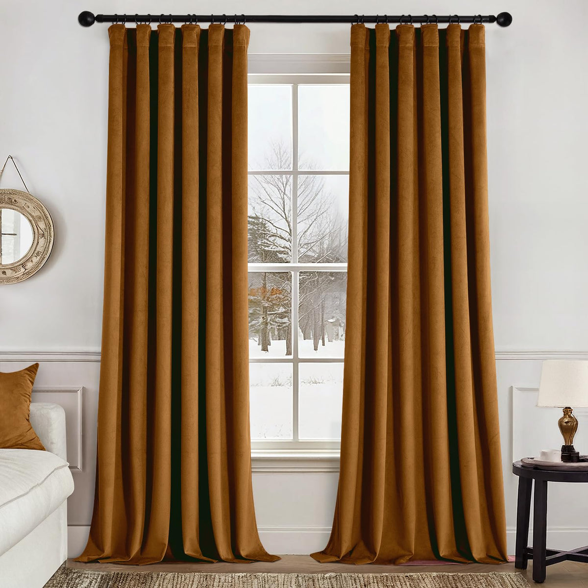 MIULEE Velvet Curtains 52x84 inches 2 Panels Olive Green Blackout Curtains