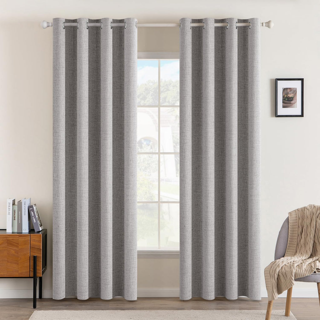 MIULEE 100% Blackout Linen Curtains for Bedroom 52x84 Inches Dusty Blue