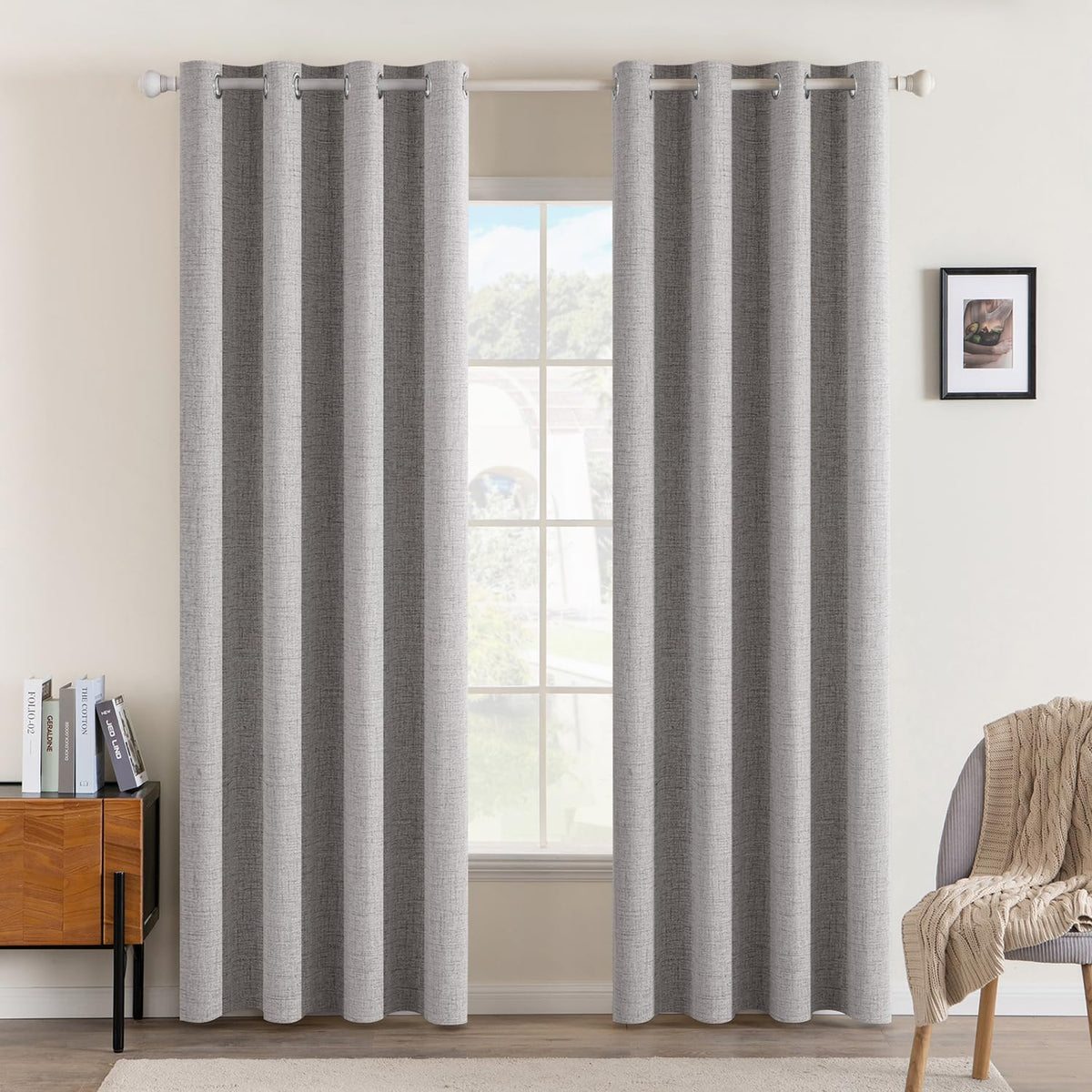MIULEE 100% Blackout Linen Curtains for Bedroom 52x84 Inches Natural Beige