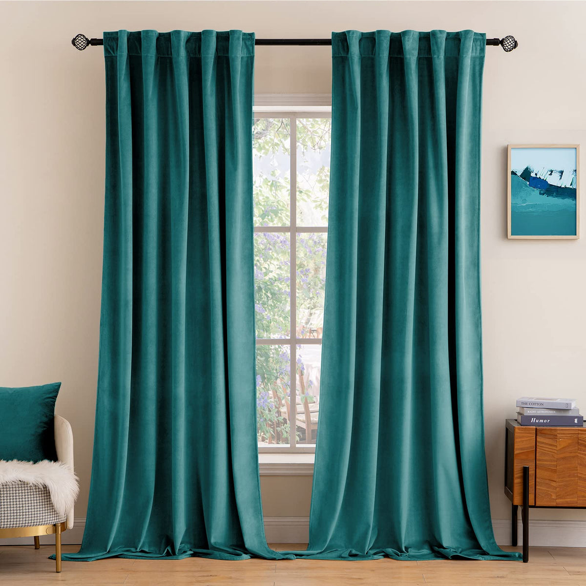 MIULEE Velvet Curtains 52x84 inches 2 Panels Olive Green Blackout Curtains