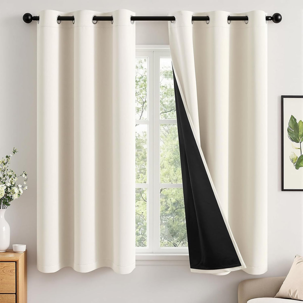 MIULEE Cream 100% Blackout Curtains for Bedroom 40x63 Inch Long